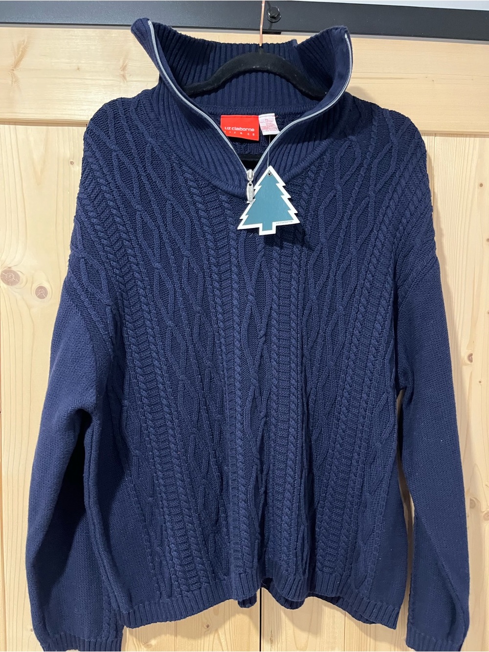 Liz Claiborne Men’s Navy Cable-Knit Quarter Zip Sweater XL